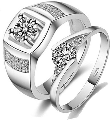 MYKI King & Queen Love Forever Adjustable Silver Couple Rings Brass Ring Set