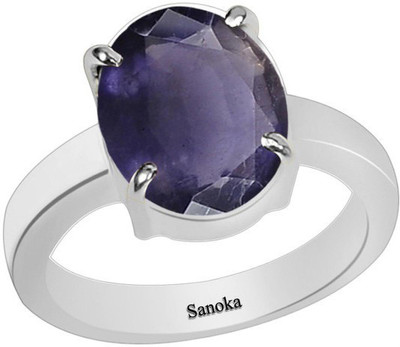 Sanoka Certified 4.8 cts or 5.25 ratti Sterling Silver Neeli Lolite Sterling Silver Plated Ring