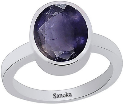 Sanoka Certified 6.5 cts or 7.25 ratti Sterling Silver Neeli Lolite Sterling Silver Plated Ring