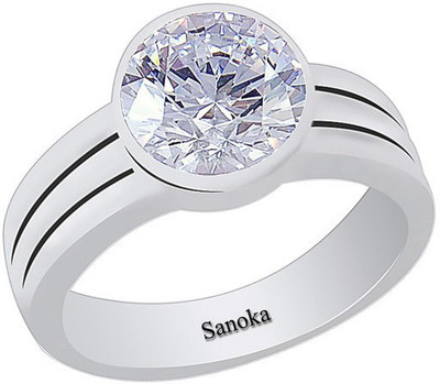 Sanoka Certified 9.3 cts or 10.25 ratti Sterling Silver Zircon Sterling Silver Plated Ring