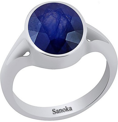 Sanoka Certified 4.8 cts or 5.25 ratti Sterling Silver Sapphire Sterling Silver Plated Ring