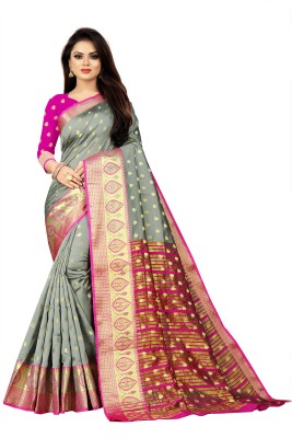 PRYAG SAREES Woven Banarasi Silk Blend Saree(Grey)