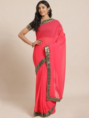 Ratnavati Solid/Plain Bollywood Georgette Saree(Pink)