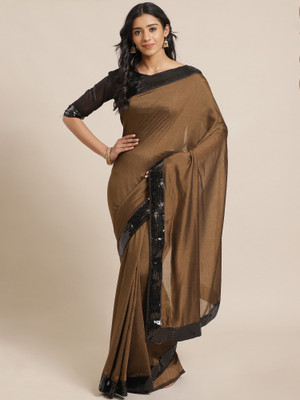 Ratnavati Embellished, Solid/Plain Bollywood Silk Blend Saree(Brown)