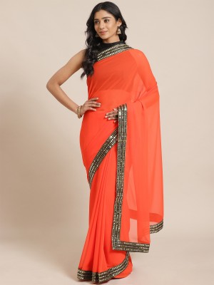 Ratnavati Solid/Plain Bollywood Georgette Saree(Orange)