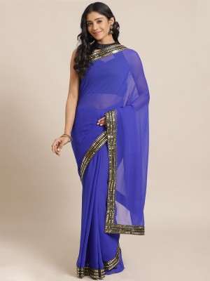 Ratnavati Solid/Plain Bollywood Georgette Saree(Blue)