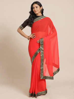 Ratnavati Solid/Plain Bollywood Georgette Saree(Red)