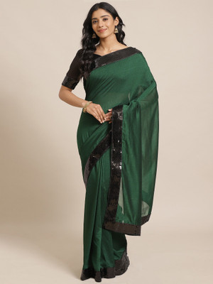 Ratnavati Embellished, Solid/Plain Bollywood Silk Blend Saree(Green)