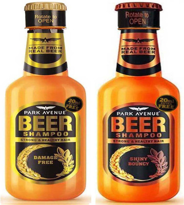 PARK AVENUE NEW DAMAGE FREE Beer Shampoo + NEW SHINY & BOUNCY Beer Shampoo 370 ml × 2 Pack Of Two(740 ml)