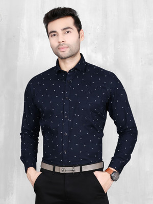 5TH ANFOLD Men Printed Formal Dark Blue Shirt