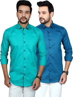 Liza Martin Men Solid Casual Light Blue, Blue Shirt(Pack of 2)