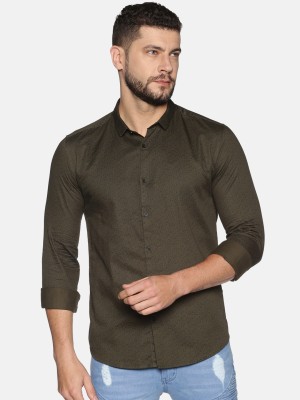 Showoff Men Self Design Casual Dark Green Shirt