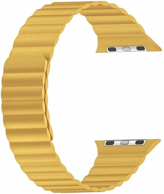 Juberous Adjustable Leather 42mm/44mm Band with Strong, Ultra Secure Magnetic Closure Yellow Smart Watch Strap(Yellow)