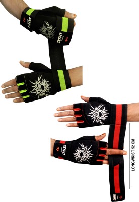 SKYFIT COMBO 2 Super Elastic Wrist support Gym Gloves Gym & Fitness Gloves(Black, Red)
