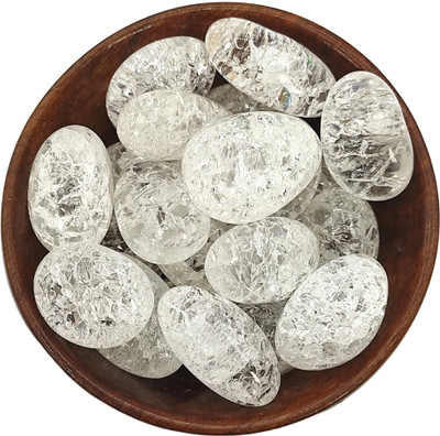 Plus Value crack-crystal-tumbled-wooden-bowl Regular Asymmetrical Crystal Pebbles(White 300 g)