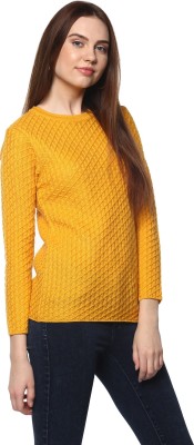 Modeve Self Design, Printed Round Neck Casual Women Yellow Sweater