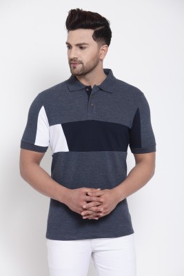 KALT Colorblock Men Polo Neck Dark Blue, White, Grey T-Shirt