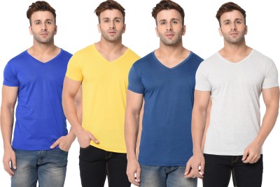 Adorbs Solid Men V Neck White, Blue, Yellow T-Shirt