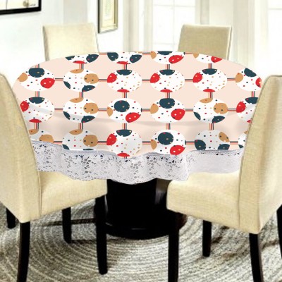 RS Creations Printed 4 Seater Table Cover(Brown & Red, PVC)