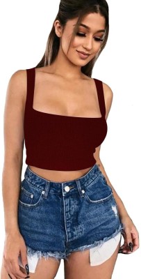 THE BLAZZE Casual Sleeveless Solid Women Maroon Top