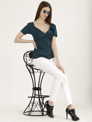 LAZIO Casual Solid Women Dark Green Top