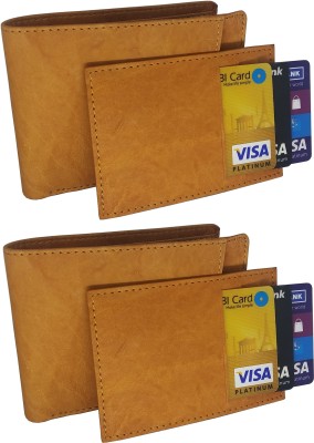 Gargi Men Casual Tan Genuine Leather Wallet(6 Card Slots, Pack of 2)
