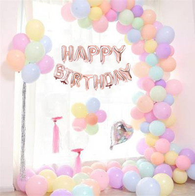 small candy Solid Happy Birthday Metallic Solid Pastel Balloons Decoration Kit 63 pcs set Letters Foil Balloon Banner (Multicolor, Pack of 63) Letter Balloon(Multicolor, 