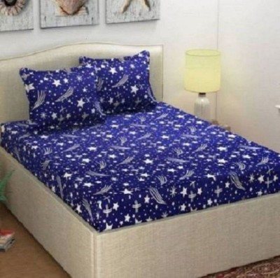 SAM GALAXY 160 TC Polycotton, Polyester Double, King Printed Flat Bedsheet(Pack of 1, Blue)