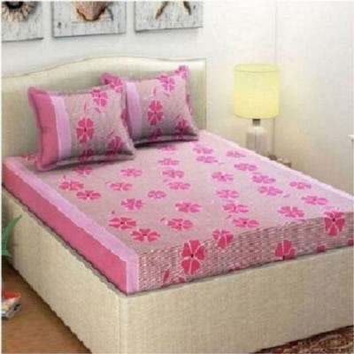 rise decore 150 TC Microfiber Double Floral Flat Bedsheet(Pack of 1, Pink)