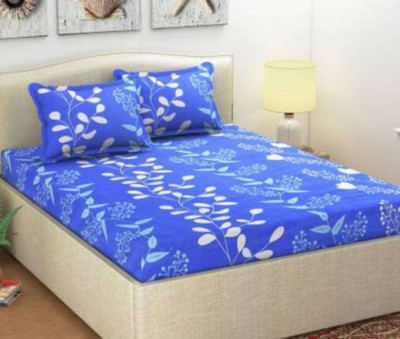rise decore 150 TC Microfiber Double Floral Flat Bedsheet(Pack of 1, Blue)