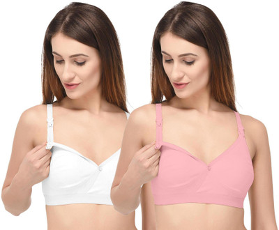 Fabme Po2-BR0243PK-WH Women Maternity/Nursing Non Padded Bra(Pink, White)