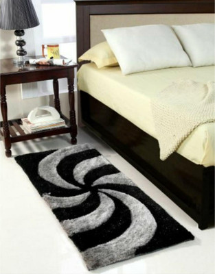 RM Handloom Black, Grey Polyester Runner(2 ft,  X 4 ft, Rectangle)