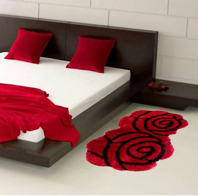 RM Handloom Red, Black Polyester Area Rug(2 ft,  X 4 ft, Abstract)