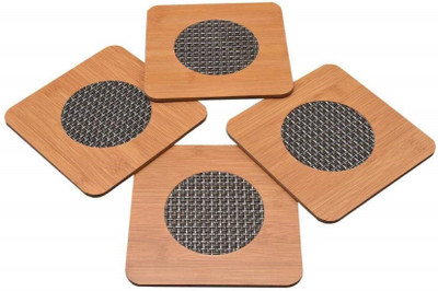PuthaK Square Reversible Bamboo Coaster Set(Pack of 4)