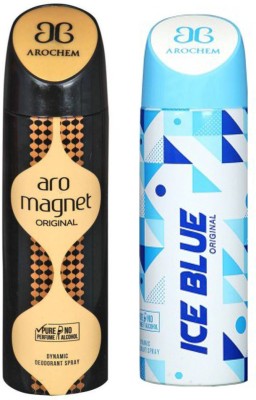 AROCHEM Aro magnet & ICE BLUE ORIGINAL Dynamic Deodorant spray 200 ml Each Deodorant Spray  -  For Men & Women(400 ml, Pack of 2)