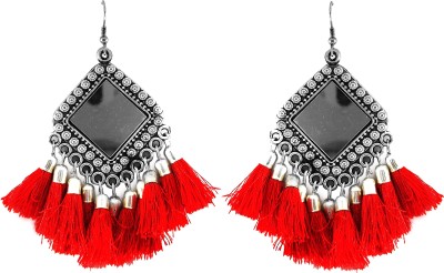 RazzCreations Beautiful & Antique Oxidized Red Barfi Tassel Earring for Girls & Women Alloy Stud Agate Alloy Ear Thread, Drops & Danglers