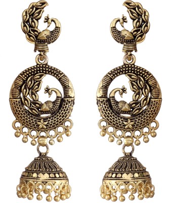 Fashion Fusion Peacock Inspired Golden Jhumka Alloy Jhumki Earring