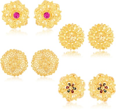 Karishma Kreations Traditional One 1 Gram Gold Earrings Combo Set south indian earrings Screw Back Micron Peacock Golden Jhumka Jhumkis Stud Combo Earrings For Women girls wedding bridal party wear Latest Temple Jewellery Earrings Combo Set For women (Pack of- 4 Pair Stud Earrings) Cubic Zirconia, C