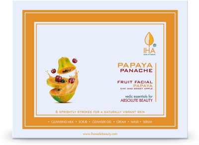 IHA Papaya Panache Big Facial Kit - Herbal Fruit Facial Kit with Papaya, Kiwi and Sweet Apple, Radiant and Glowing Skin, Face Cleanup Kit for Normal to Dry Skin (Combo of 6)(6 x 49.17 ml)