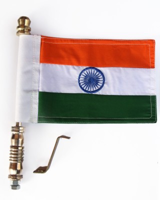 H.M Indian (National) Embroided Cloth Flag with Big Golden Metal Rod for Car Bonnet Dashboard Rectangle Car Window Flag(Metal)