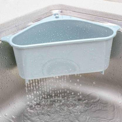 krios Triangle Shape Sink Storage Rack Drain Shelf Suction Cup Sink Soap Holder Kitchen Sucker Storage Drain Rack Corner Organizer, Multifunctional Kitchen Drainer Storage Rack Plastic Fruit & Vegetable Basket Colander(Blue Pack of 2)