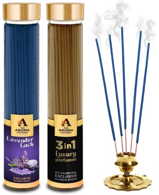 The Aroma Factory Lavender Luck & 3 in 1 Incense Sticks Agarbatti (Charcoal Free & Low Smoke) Lavender Luck & 3 in 1(100, Set of 2)