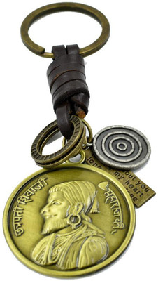 AFH Raje Shivaji Maharaj Leather Golden Metal Decorative Key Chain for Gifting Key Chain