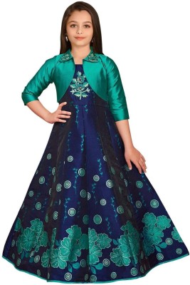 Wommaniya Impex Girls Maxi/Full Length Festive/Wedding Dress(Green, 3/4 Sleeve)