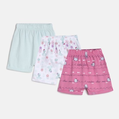 MINI KLUB Short For Girls Casual Solid, Printed Pure Cotton(Multicolor, Pack of 3)