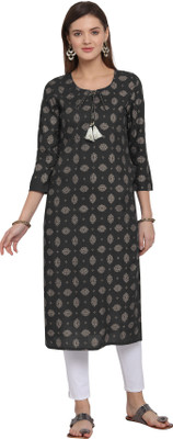 MIRCHI FASHION Women Printed Straight Kurta(Gold, Black)
