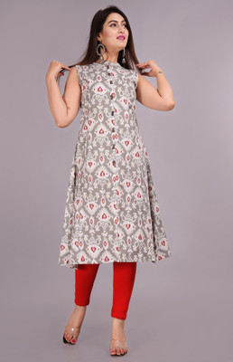 GLORIOUS Women Printed Straight Kurta(Grey)
