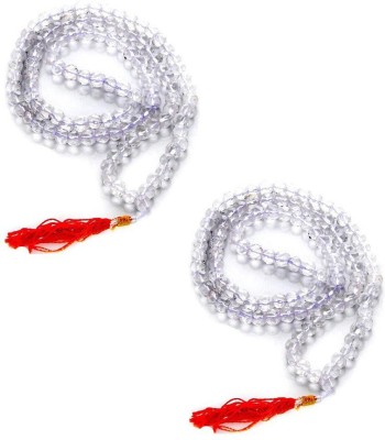 De-Ultimate Set Of 2 Pcs Natural Lifestyle 43 Cm Long 7mm Sphatik Clear Beads Mala for Japa Rosary Wearing Fashion Wear Dori Chain