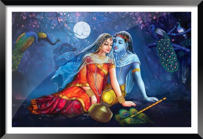 DBrush Lord Radha Krishna Painting Without Glass For Living room and Office Wall Art Synthetic wood (Variation 3) Digital Reprint 18 inch x 12 inch Painting(With Frame)