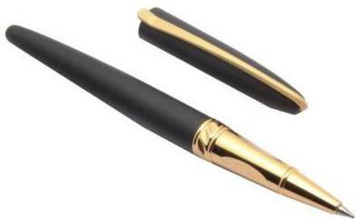 Dikawen izone 8052 Trinity Superior Rubberized Matt Black Stylish golden Clip Roller Ball Pen(Ink Color - Blue)
